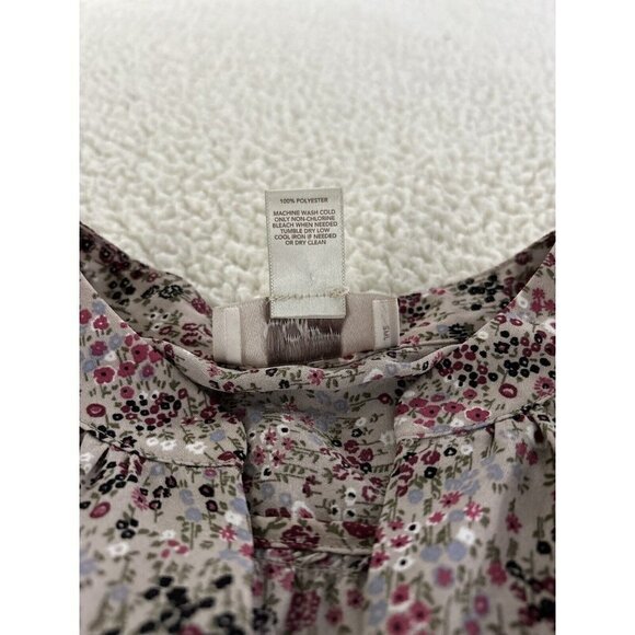 LOFT Floral Semi Sheer V-Neck Popover Long Sleeve Relaxed Fit Top Beige Size XS - Picture 6 of 8